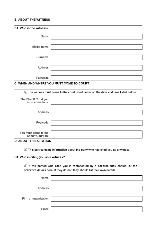 Form 11B - The Simple Procedure Witness Citation Form