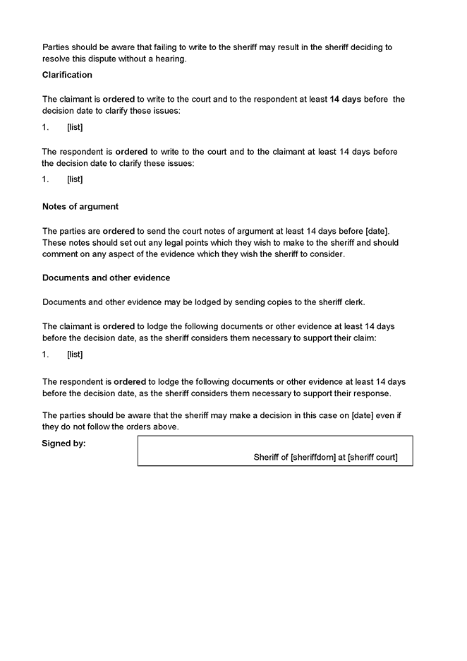 Form SO3 - The Simple Procedure Order of the Sheriff