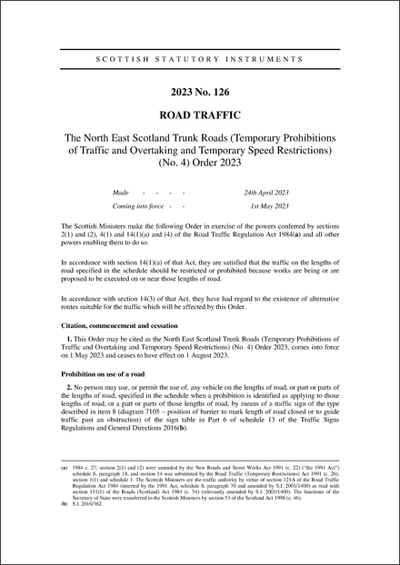 The North East Scotland Trunk Roads (Temporary Prohibitions of Traffic and Overtaking and Temporary Speed Restrictions) (No. 4) Order 2023