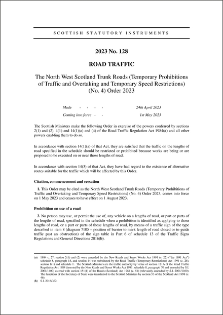 The North West Scotland Trunk Roads (Temporary Prohibitions of Traffic and Overtaking and Temporary Speed Restrictions) (No. 4) Order 2023