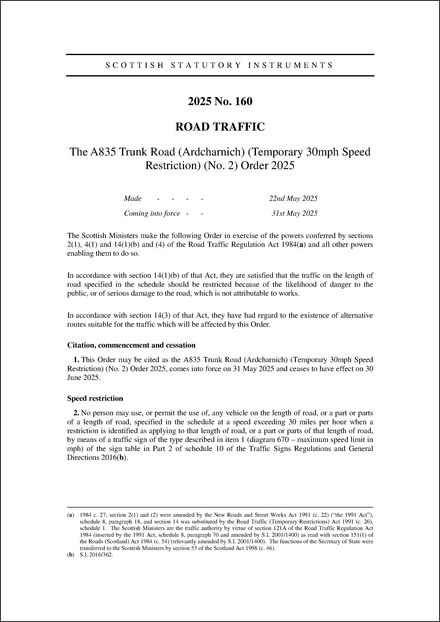 The A835 Trunk Road (Ardcharnich) (Temporary 30mph Speed Restriction) (No. 2) Order 2025