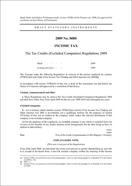 The Tax Credits (Excluded Companies) Regulations 2009