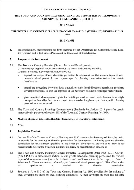 Impact Assessment to The Town and Country Planning (General Permitted Development) (Amendment) (England) Order 2010