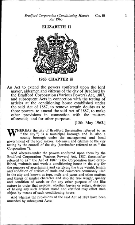 Bradford Corporation Conditioning House Act 1963