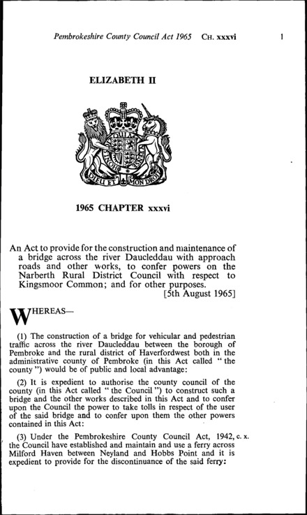 Pembrokeshire County Council Act 1965