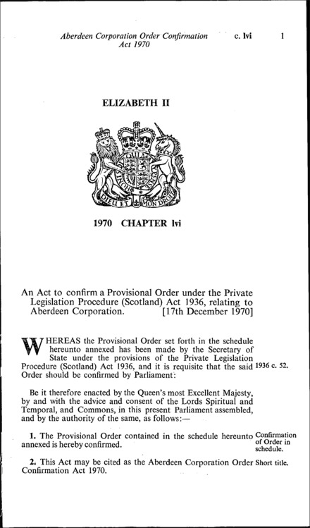 Aberdeen Corporation Order Confirmation Act 1970