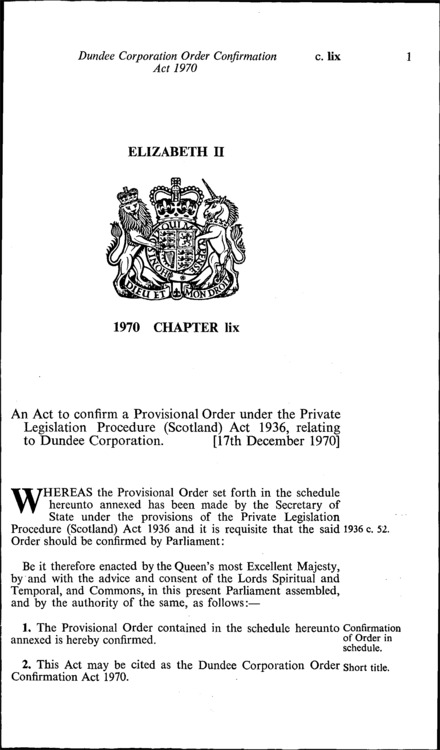 Dundee Corporation Order Confirmation Act 1970
