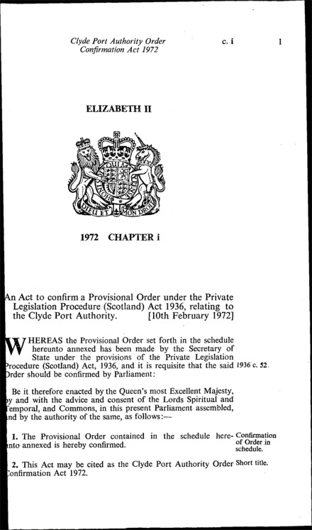 Clyde Port Authority Order Confirmation Act 1972