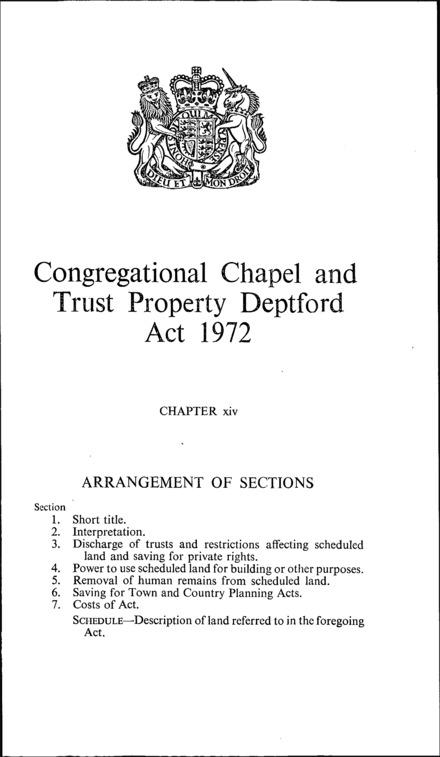 Congregational Chapel and Trust Property Deptford Act 1972