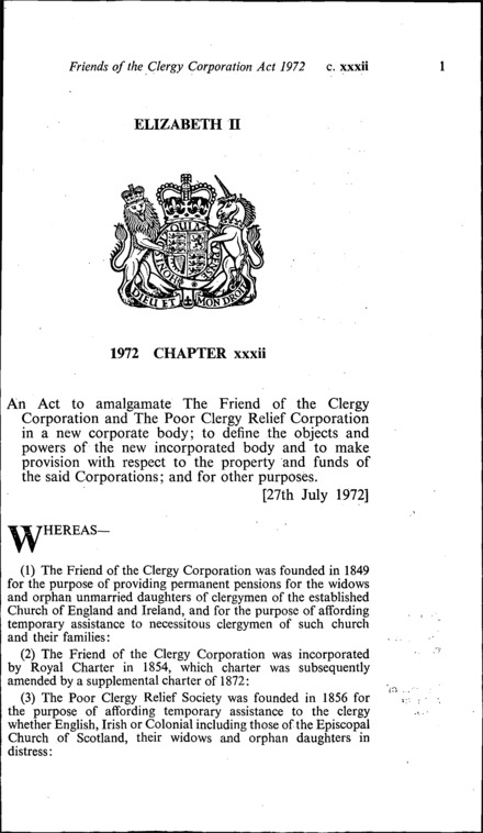 Friends of the Clergy Corporation Act 1972