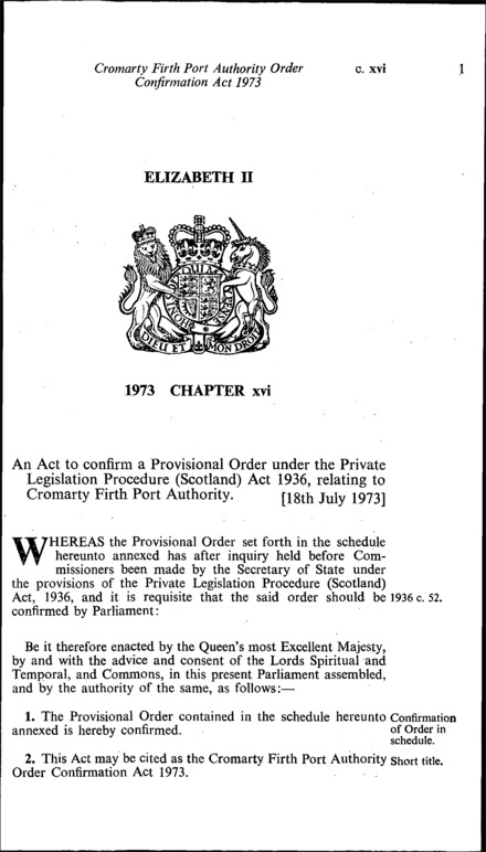 Cromarty Firth Port Authority Order Confirmation Act 1973