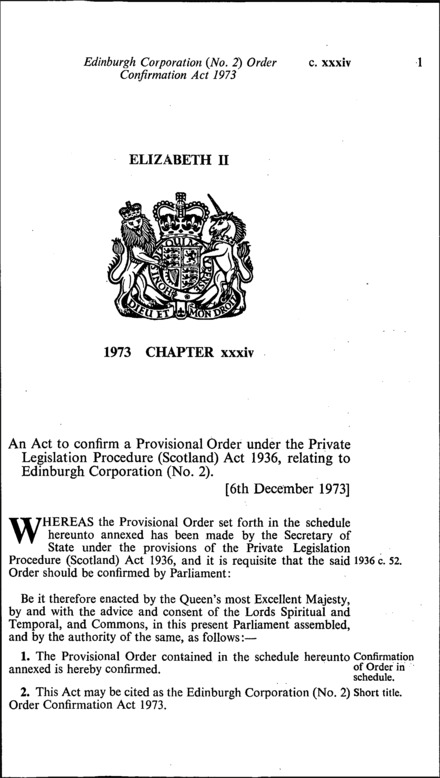 Edinburgh Corporation (No. 2) Order Confirmation Act 1973