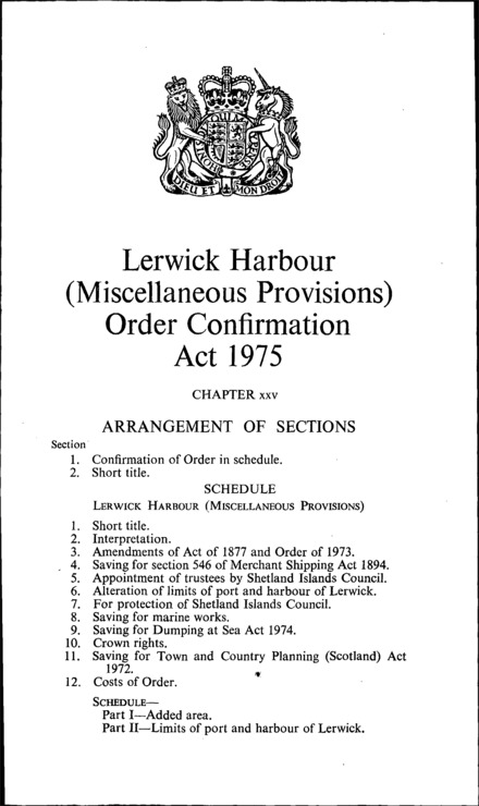 Lerwick Harbour (Miscellaneous Provisions) Order Confirmation Act 1975