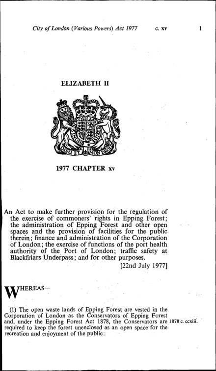 City of London (Various Powers) Act 1977