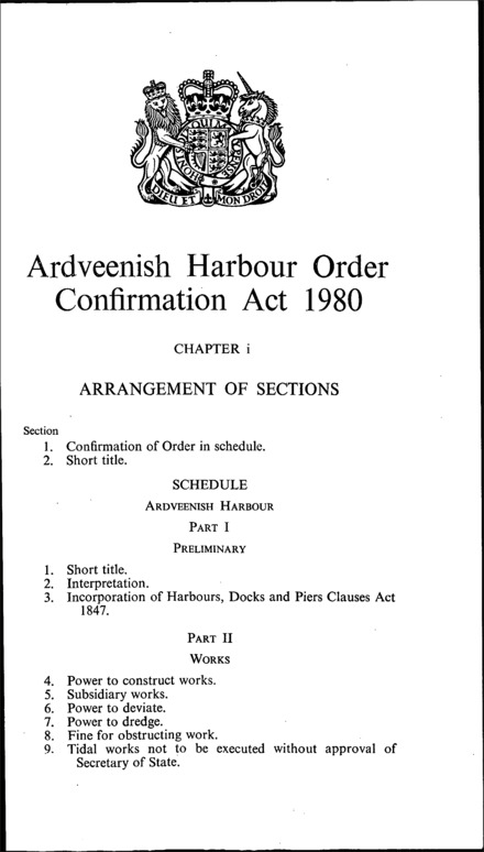 Ardveenish Harbour Order Confirmation Act 1980