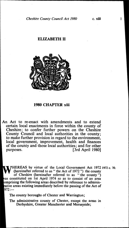 Cheshire County Council Act 1980