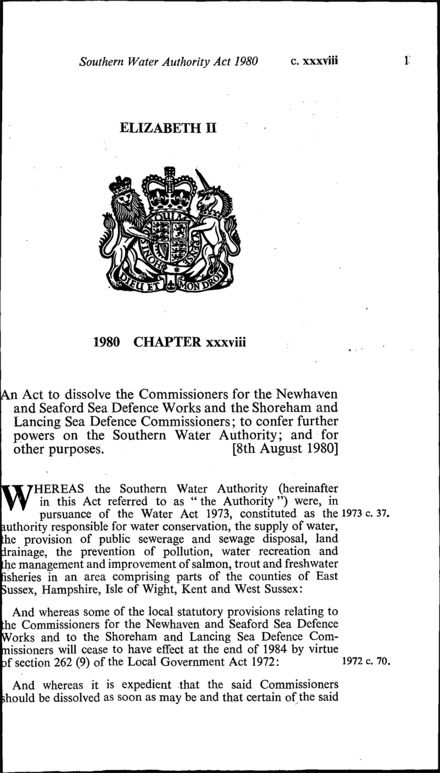 Southern Water Authority Act 1980