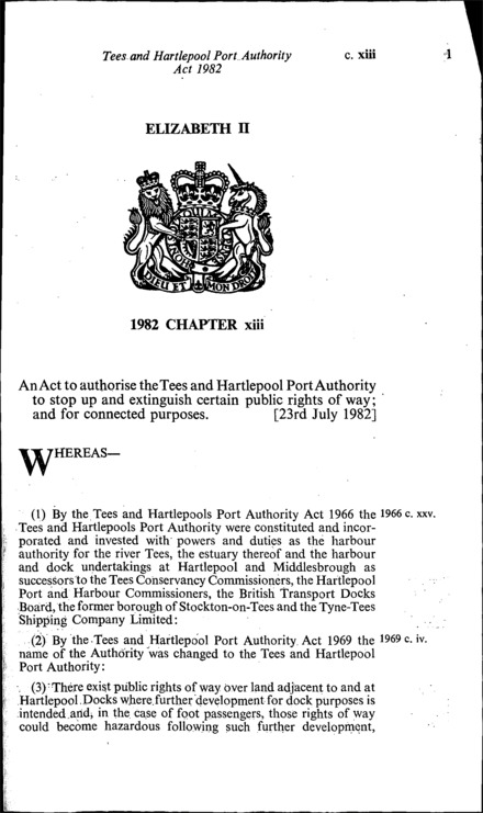 Tees and Hartlepool Port Authority Act 1982