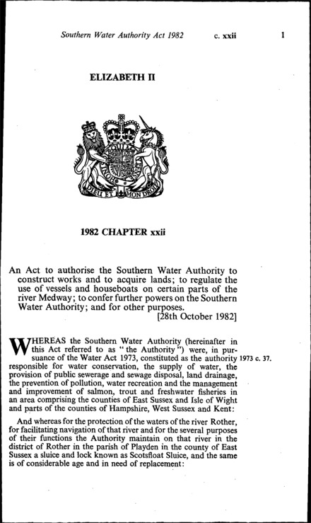 Southern Water Authority Act 1982