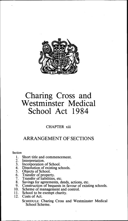 Charing Cross and Westminster Medical School Act 1984