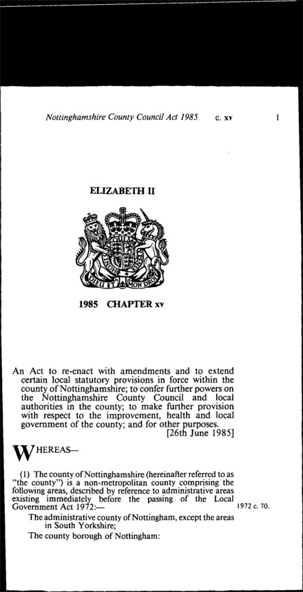 Nottinghamshire County Council Act 1985