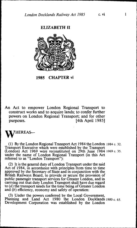 London Docklands Railway Act 1985