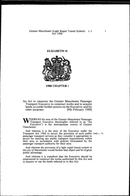 Greater Manchester (Light Rapid Transit System) Act 1988