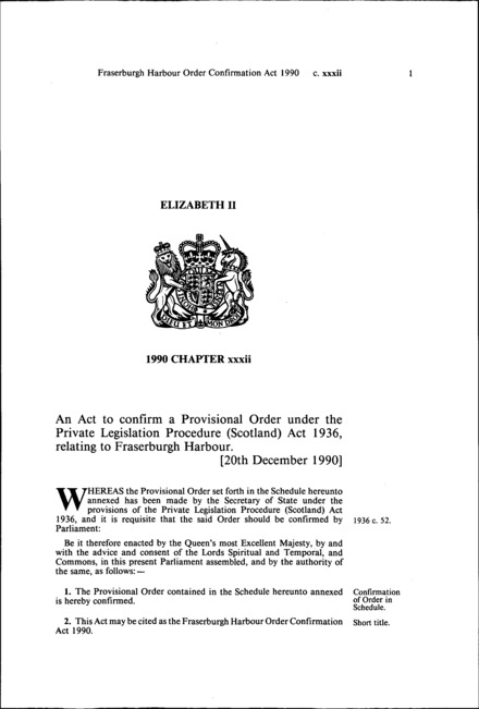 Fraserburgh Harbour Order Confirmation Act 1990