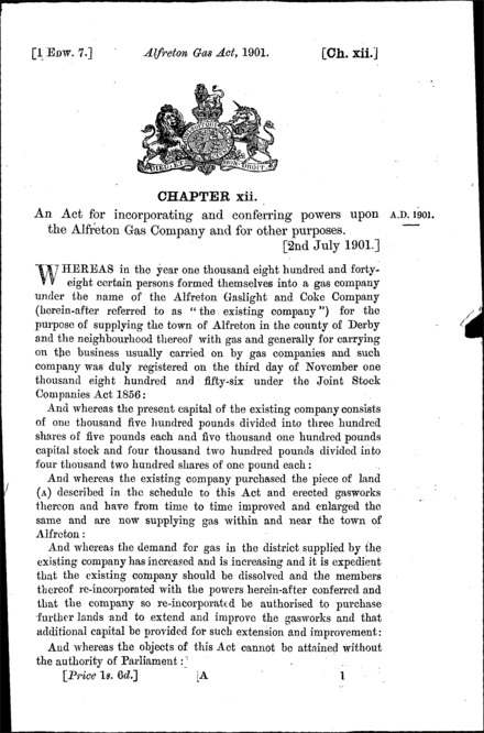 Alfreton Gas Act 1901