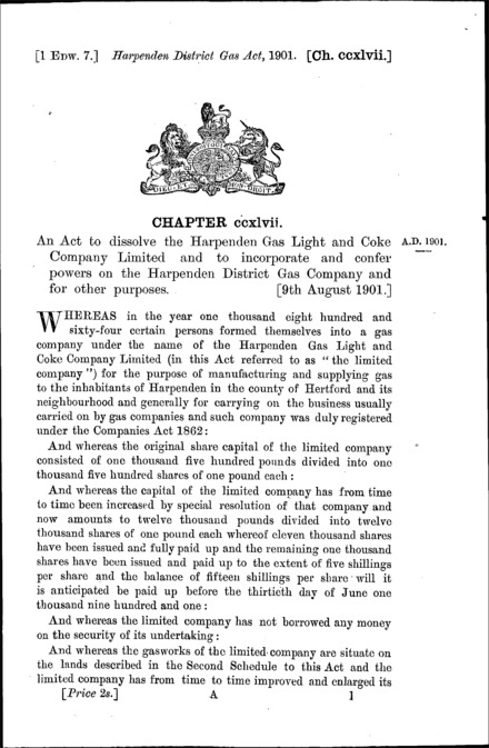 Harpenden District Gas Act 1901