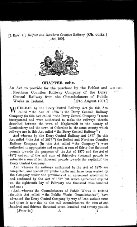 Belfast and Northern Counties Railway Act 1901