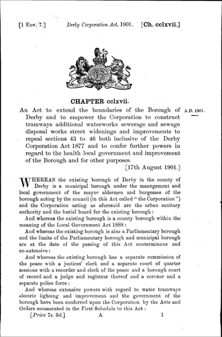 Derby Corporation Act 1901