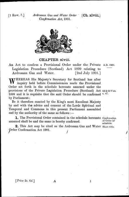 Ardrossan Gas and Water Order Confirmation Act 1901