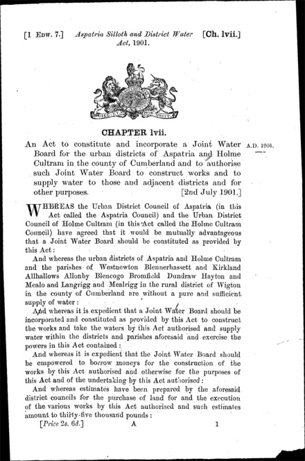 Aspatria Silloth and District Water Act 1901