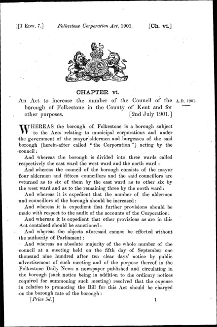 Folkestone Corporation Act 1901