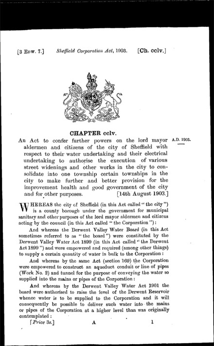 Sheffield Corporation Act 1903