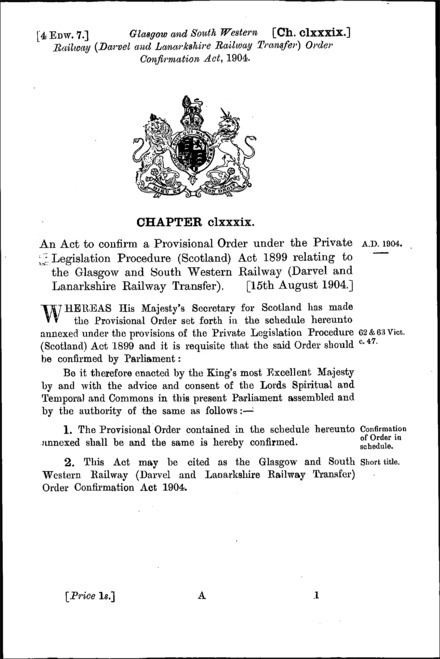 Glasgow and South Western Railway (Darvel and Lanarkshire Transfer) Order Confirmation Act 1904