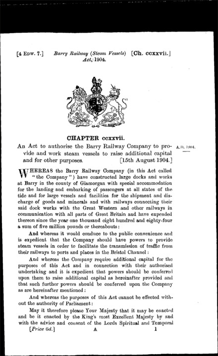 Barry Railway (Steam Vessels) Act 1904