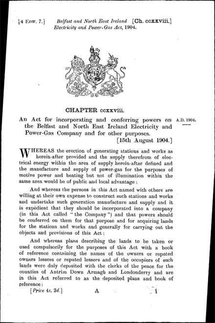 Belfast and North East Ireland Electricity and Power-Gas Act 1904