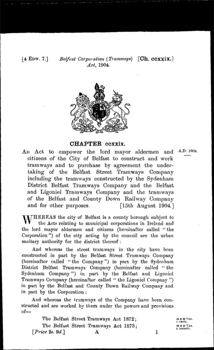 Belfast Corporation (Tramways) Act 1904