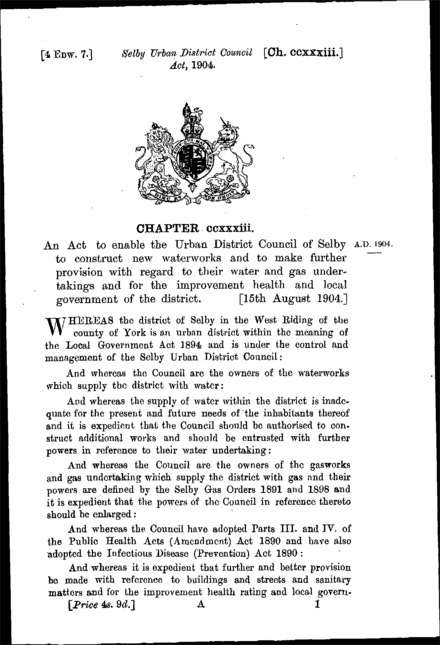 Selby Urban District Council Act 1904