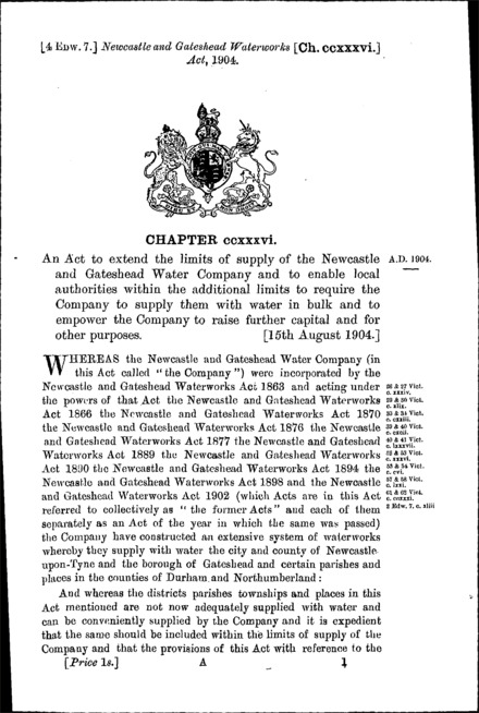 Newcastle and Gateshead Waterworks Act 1904