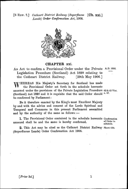 Cathcart District Railway (Superfluous Lands) Order Confirmation Act 1906