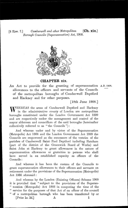 Camberwell and other Metropolitan Borough Councils (Superannuation) Act 1908