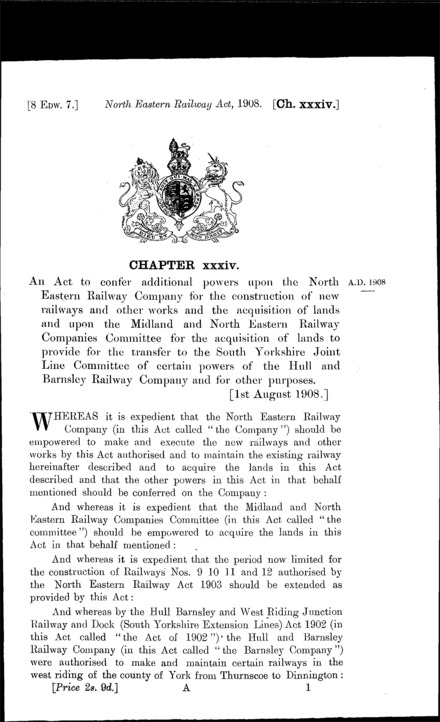 North Eastern Railway Act 1908