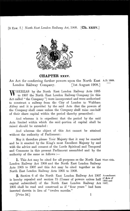 North East London Railway Act 1908