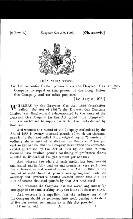 Draycott Gas Act 1908