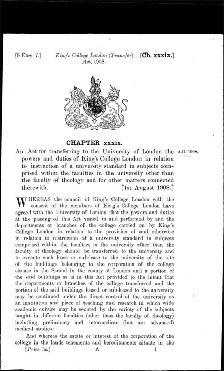 King's College London (Transfer) Act 1908