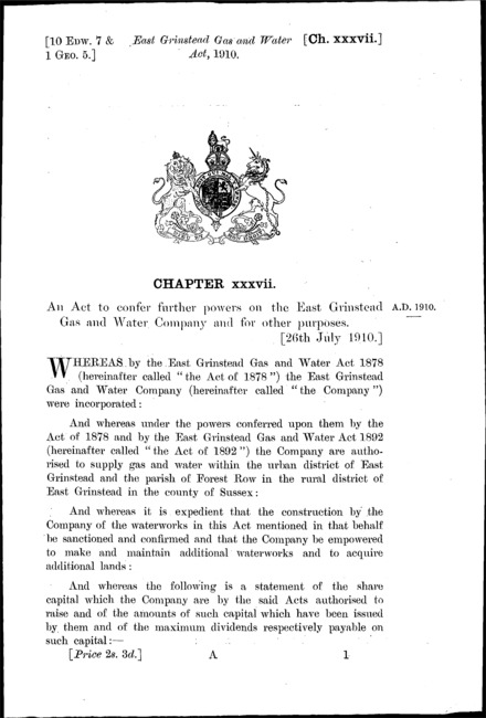 East Grinstead Gas and Water Act 1910
