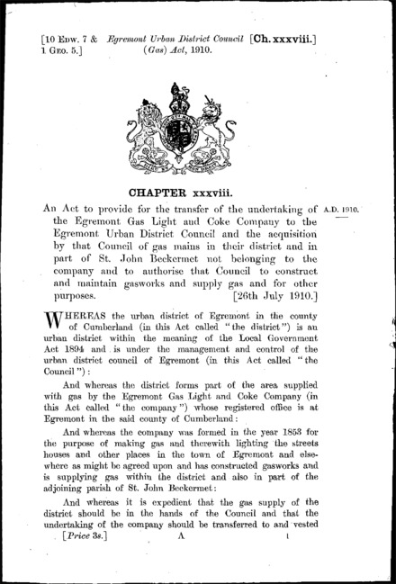 Egremont Urban District Council (Gas) Act 1910